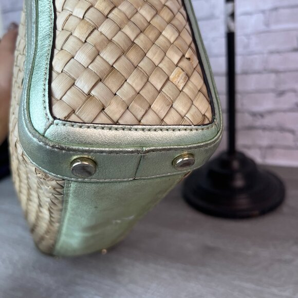 COACH 4419 STRAW BOXY TOTE METALLIC GREEN VINTAGE. - Picture 5 of 7